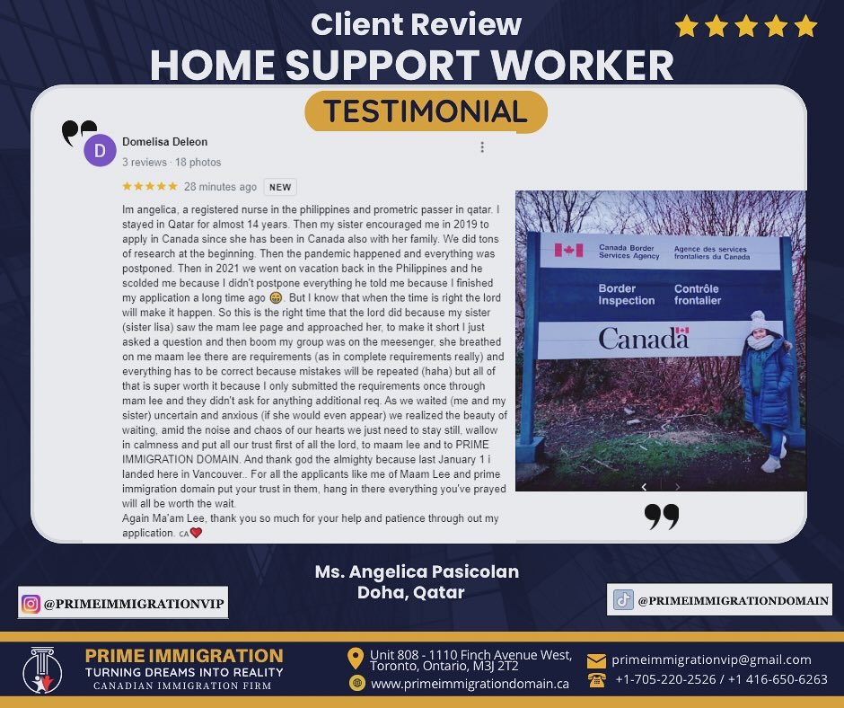 HOME SUPPORT WORKER - 3 YEARS OPEN WORK PERMIT